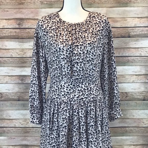 Rebecca Taylor Womens Size 8 100% Silk Leopard Print Long Sleeve Short Dress - Picture 2 of 9